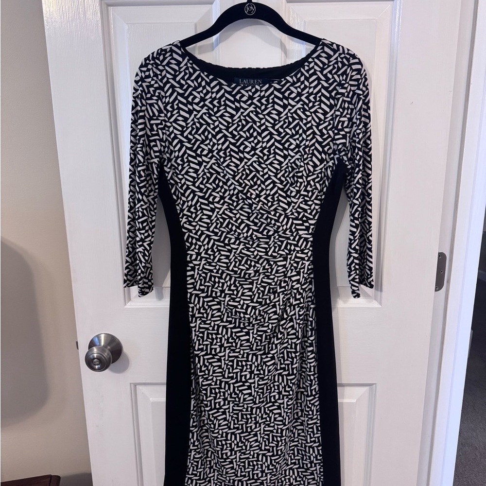 Ralph Lauren Black and White Patterned Long Sleeve Dress